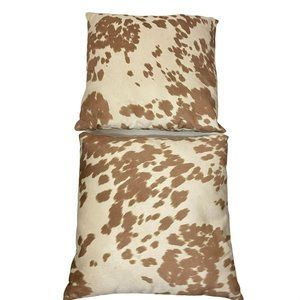 Western Cow Print Decor Pillows Large Square 21x20 Cream Tan Set of 2 Soft